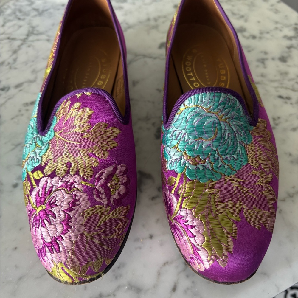 Stubbs & Wootton Purple and Teal Floral Loafers